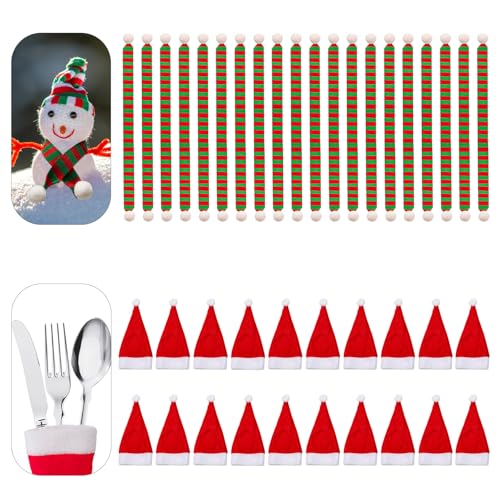 Bofanze 40 Stück Mini Weihnachtsmütze und Schal Set Mini-Weihnachtsschal Niedliches mini Weihnachtsmütze, Nikolausmütze Klein für Weihnachten Weinflasche Abdeckung, M-ini-Mütze für Weihnachtsfeiern von Bofanze