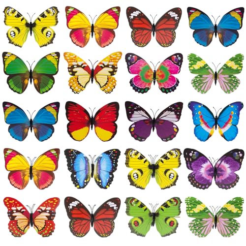 Bofanze 40 pcs Schmetterlinge Deko mit Clip, 12CM, 3D Schmetterlinge mit Clip, Kunststoff Schmetterling, Bunt Künstliche Schmetterling für Frühling Blumentopf Dining Table (Rot) von Bofanze