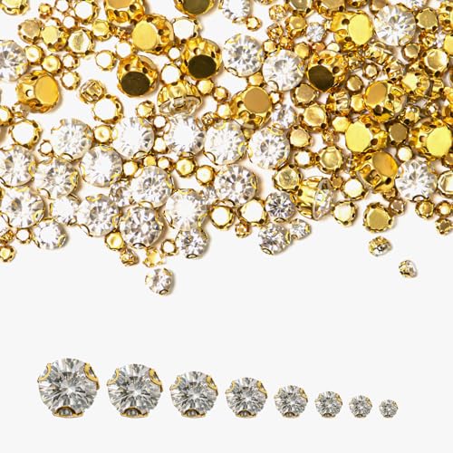 Bofanze 400 Stück Krappenfassung Strasssteine zum Aufnähen Klaue Flache Rückseite Strasssteine Kristall mit krappenfassung Handgenähtes Diamant-Zubehör für Bastelkostüme,Hochzeitskleider (Gold) von Bofanze