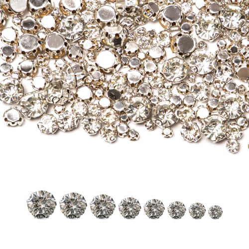Bofanze 400 Stück Krappenfassung Strasssteine zum Aufnähen Klaue Flache Rückseite Strasssteine Kristall mit krappenfassung Handgenähtes Diamant-Zubehör für Bastelkostüme,Hochzeitskleider (Silber) von Bofanze
