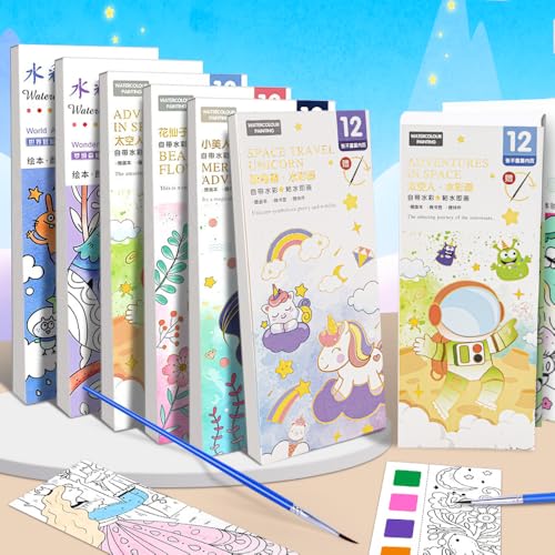 Bofanze 8 Stück Malbuch mit Wasserfarben für Kleinkinder, Pocket Aquarell Malbuch mit Einzelnen Farbblöcken und Pinseln, Wassermalbuch Malbuch Kinder ab 2-9, Malblock Kinder Wasserfarben von Bofanze