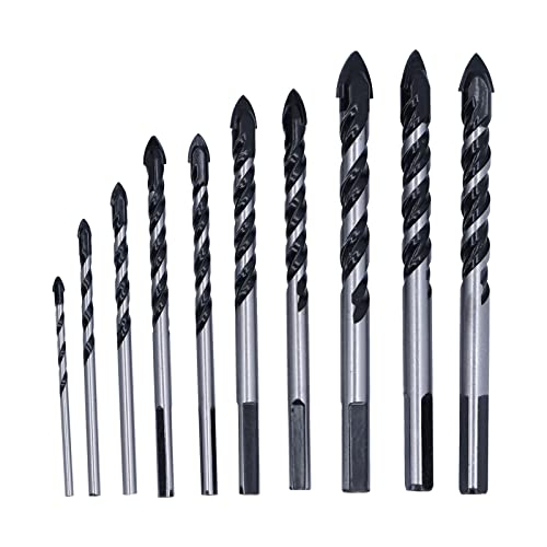 10 PCs Mauerwerksbohrbits Set, Industriefestigkeits -Carbid -Spitzen, multifunktionale Bohrerbits für Fliesenziegelzementbeton mit Aufbewahrungskoffer von Bognajin