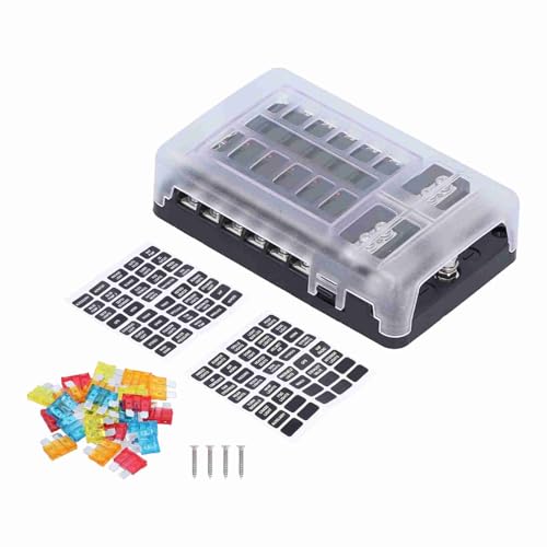 12 -Wege -Box -Kit mit LED -Indikator, Abdeckung, umfasst 5A 10a 15a 20a S, ideal für Auto, Marine, Bootsgebrauch, PBT -Basis, PC -Abdeckung, plattierte Klemmen von Bognajin