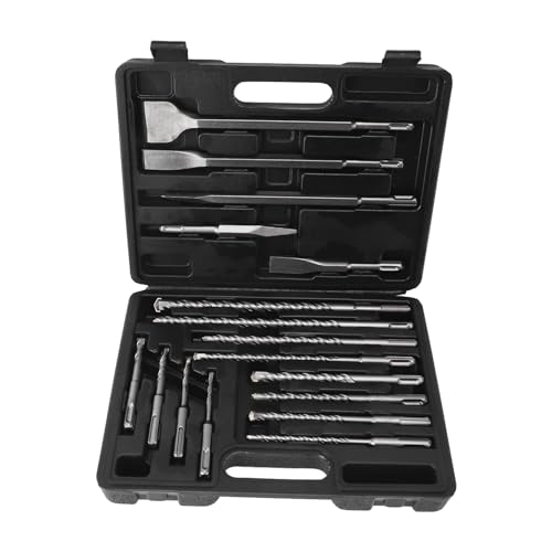 17Pcs Hammer Drill Chisel Bit Set for Concrete Tile, Electric Revolving Hammer Accessories, 40CR Alloy Steel Material, Accurate Drilling, Durably, with Storage Box von Bognajin