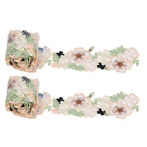 2 PCs 3D -Blumenspitzenverkleidung, 2YD lange Organza -Spitze mit Retro -Blumendesign, hervorragend für Kleidergürtelkleidung Dekoration, grüner beige schwarz gestickte Blumen von Bognajin