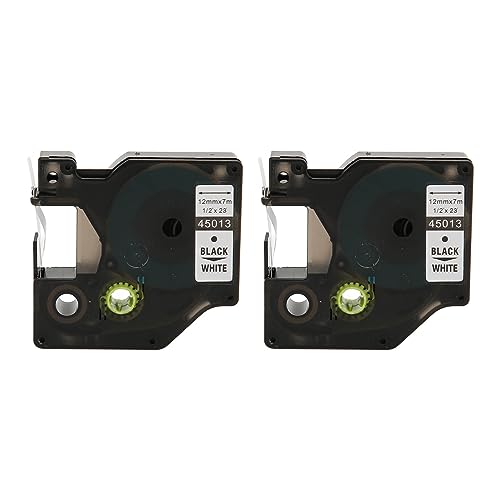 2PCS -Etikettenband für D1, schwarz auf der Nachfüllung der weißen Ersatzetikett -Markierer, kompatibel mit LM210D LP420 M500TS -Etikettendruckern, 23 Fuß Länge, Wasseröl, (12mm) von Bognajin