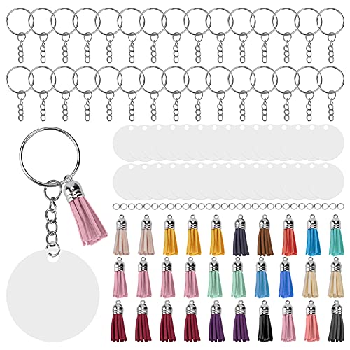 30set handgemalbte Acryl -Schlüsselbund -Blanks, Acrylkreise für Schlüsselbund, Quasten -Set mit Sprungringen, ideal für Schmuckherstellungsprojekte von Bognajin