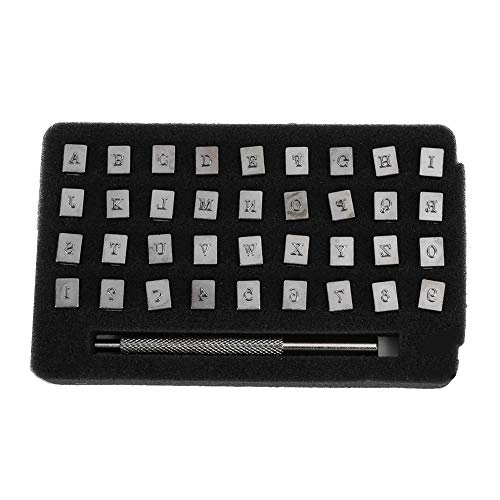 36Pcs 3mm Metal Punch Alphabet Set, Leather Printing Carving Craft Tool, Steel Stamps for Metal Wood Gold Silver Copper, with Punch Handle, Clear Lettering, Easy to Carry and Oper 36Pcs 3mm Metal Punch Alphabet Set, Leather Printing Carving Craft Tool, Steel Stamps for Metal Wood Gold Silver Copper, with Punch Handle, Clear Lettering, Easy to Carry and Oper von Bognajin