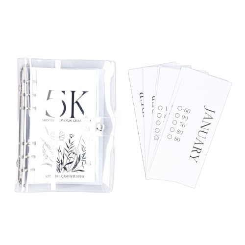 Budget 6 Loch, transparente Soft PVC, tragbare Spar -Challenge -Buch für Kartengeld, Family Financial Organizer mit Geldplattenkarten (5k) von Bognajin