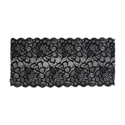 Spitzenband 23 cm breit, Nylonmaterial mit hoher Elastizität, weicher und hautfreundlicher Kleidungszubehör für Schuhe, Hüte, Näh- und DIY -Projekte (Black) von Bognajin