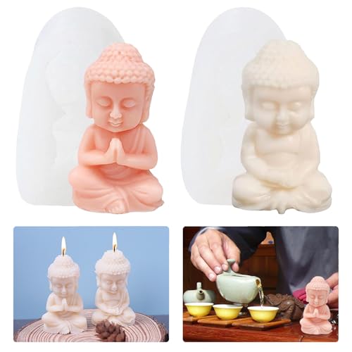 Bogoro 2 Stück Buddha Kerzen Silikonform, Kerzenform Silikon, 3D Buddha Silikon Kerzenform Gießform, Buddha Statue Silikonform, 3D Kerzengießform, für Kerzenherstellung, Handgefertigte Seife von Bogoro