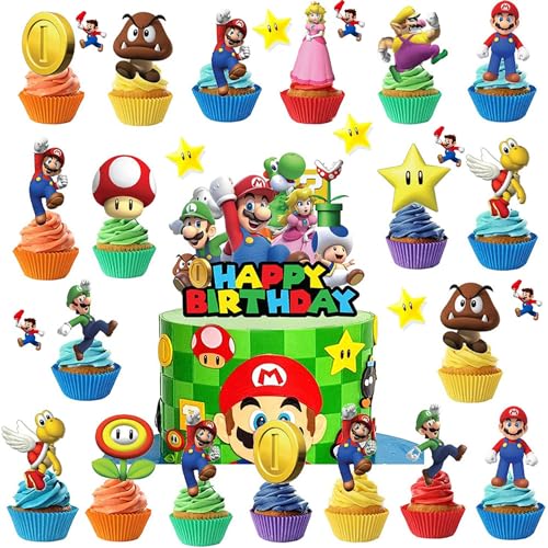 Bogoro 25 Stück Super Mario Cupcake Toppers,Tortendeko Geburtstag,Super Mario Geburtstag Deko,Happy Birthday Kartenhalter Cupcake Deko Für Babyparty, Kindergeburtstagsfeier Bogoro 25 Stück Super Mario Cupcake Toppers,Tortendeko Geburtstag,Super Mario Geburtstag Deko,Happy Birthday Kartenhalter Cupcake Deko Für Babyparty, Kindergeburtstagsfeier von Bogoro