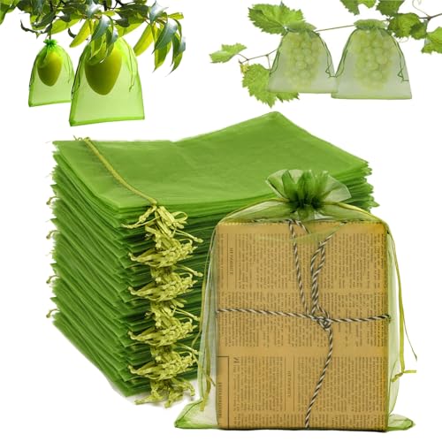 Bogoro 50 Stück Traubenschutzbeutel Obst,17 * 23CM Schmuckbeutel,Weintrauben Schutzbeutel mit Zugband,Kleine Beutel mit Zugband,Geschenk Organzabeutel für Schmuck Süssigkeit Lavendel von Bogoro