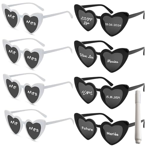 Bogoro 8 Stück Vintage Herzform Brille Herz Sonnenbrille mit Stift DIY Party Sonnenbrille Set White &Amp; Black Lustige Partybrillen Junggesellenschied Deko für Karneval Mottoparty von Bogoro