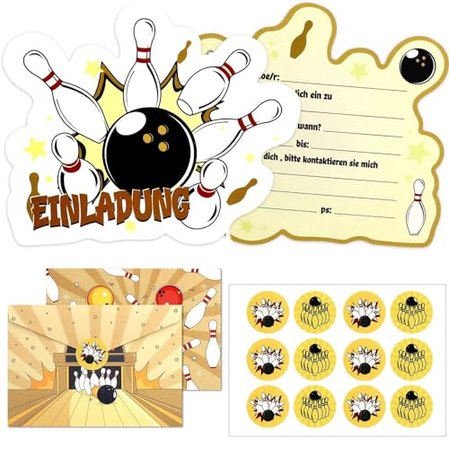 Bogoro Bowling Einladungskarten Kindergeburtstag Einladungskarten Bowling mit 12 Bowling Partyeinladungen 12 Umschläge 12pcs Aufkleber Für Geburtstagsfeier Kinderparty von Bogoro