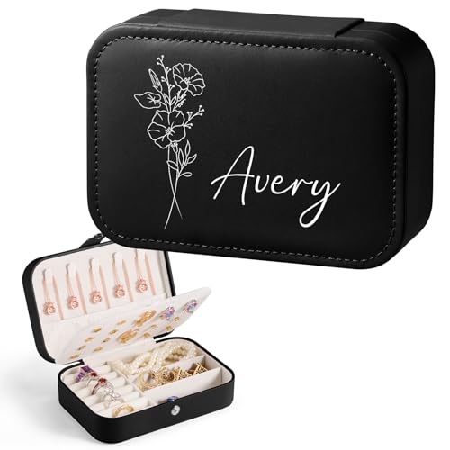 Bohaluo Personalisierte Schmuckschatulle mit Namen, Reise Schmuckkästchen Personalisiert Schmuckkästchen Klein Geburtsblumen für Damen Mädchen Geschenk für Weihnachten, Muttertag, Hochzeit Bohaluo Personalisierte Schmuckschatulle mit Namen, Reise Schmuckkästchen Personalisiert Schmuckkästchen Klein Geburtsblumen für Damen Mädchen Geschenk für Weihnachten, Muttertag, Hochzeit von Bohaluo