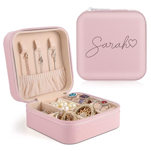 Bohaluo Personalisierte Schmuckschatulle mit Namen, Reise Schmuckkästchen Personalisiert Schmuckkästchen Klein Geburtsblumen für Damen Mädchen Geschenk für Weihnachten, Muttertag, Hochzeit von Bohaluo