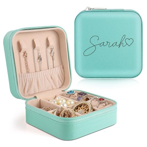 Bohaluo Personalisierte Schmuckschatulle mit Namen, Reise Schmuckkästchen Personalisiert Schmuckkästchen Klein Geburtsblumen für Damen Mädchen Geschenk für Weihnachten, Muttertag, Hochzeit von Bohaluo