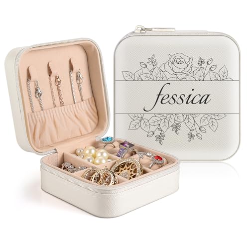 Bohaluo Personalisierte Schmuckschatulle mit Namen, Reise Schmuckkästchen Personalisiert Schmuckkästchen Klein Geburtsblumen für Damen Mädchen Geschenk für Weihnachten, Muttertag, Hochzeit von Bohaluo
