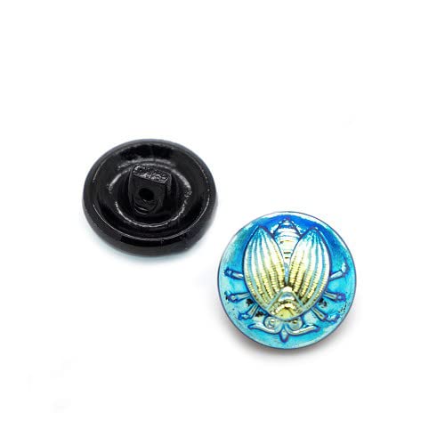 1 stk Hand made and painted Czech glass button, 18 mm with beetle metallic blue (Handgemachte und lackierte tschechische Glasknopf Blau) von Bohemia Crystal Valley