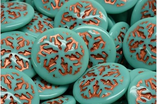10 g (approx.3 pcs) Snowflake Cabochon Beads Turquoise Copper Lined, 21 x 21 mm, Glass, Czech Republic von Bohemia Crystal Valley