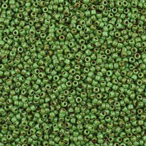 10 g TOHO Round Seed Beads Rocailles, size 11/0, Hybrid Opaque Mint Green Picasso (# Y321), Japan, Glass von Bohemia Crystal Valley