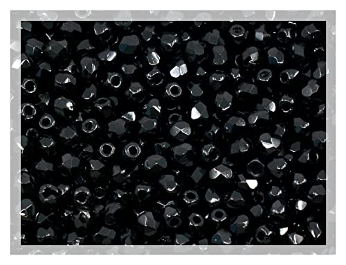 100 Stück Facettierte Schliffperlen Tschechische Kristall 3mm, Jet Black Schwarz 23980 Glasperlen Feuerpoliert von Bohemia Crystal Valley