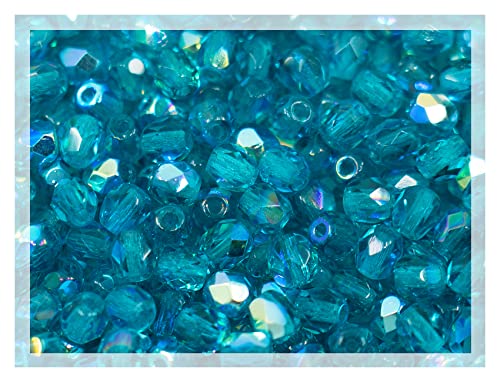 100 Stück Facettierte Schliffperlen Tschechische Kristall 4mm, Aqua AB Blau 60150-28701 Glasperlen Feuerpoliert von Bohemia Crystal Valley