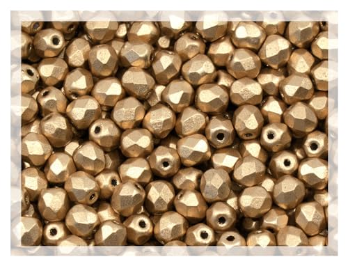 100 Stück Facettierte Schliffperlen Tschechische Kristall 4mm, Gold 01710 Glasperlen Feuerpoliert von Bohemia Crystal Valley
