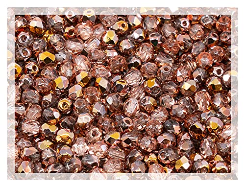 100 Stück Facettierte Schliffperlen Tschechische Kristall 4mm, Kristall Kupfer Capri Apollo 00030-27101 Glasperlen Feuerpoliert von Bohemia Crystal Valley