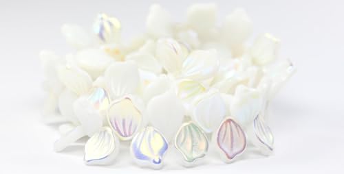 100 pcs Leaf Petal Pressed Glass Beads, White Ab (02010-AB), 12 x 15 mm, Glass, Czech Republic von Bohemia Crystal Valley