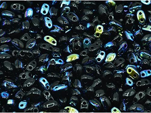 10g GBDUO 2-Loch-ovale Perlen (wie Superduo) 2.5 x 5 mm, Schwarz ab (23980-28701-), Böhmisches Kristall Glas, Tschechien 11109029 GBduo 2-hole Oval Beads (like SuperDuo) von Bohemia Crystal Valley