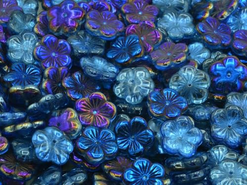10p Cherry Flower Beads, 14 x 14 mm, Transparent Blue 22201 (30040-22201), Glass, Czech Republic von Bohemia Crystal Valley