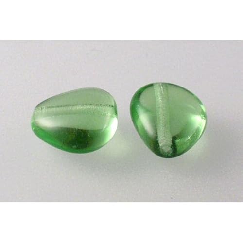 10pcs Drücken Sie Perlen Herz 12 x 11 mm, Transparent grün (50400), Böhmisches Kristall Glas, Tschechien 11130156 Pressed Beads Heart von Bohemia Crystal Valley