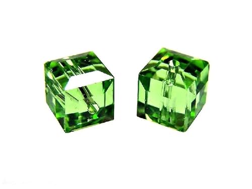 12 pcs Swarovski Cube 5601 Glass Crystal Bead, 6 x 6 mm Peridot Green (Swarovski Würfel 5601 Glaskristallperle grün) von Bohemia Crystal Valley