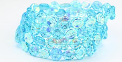 120 pcs Hawaii Flower Pressed Glass Beads, Crystal Light Aqua Blue Ab (00030-34308-AB), 12 x 12 mm, Glass, Czech Republic von Bohemia Crystal Valley