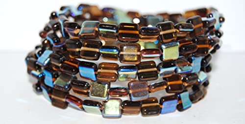 150 stk Flach quadratisch gepresste Glasperlen, gemischte Farben Topaz AB (Mix Topaz AB), Glas, Tschechische Republik, Größe 8 x 8 mm (0.31 x 0.31 in) von Bohemia Crystal Valley