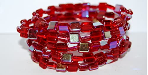 150 stk Flach quadratisch gepresste Glasperlen, transparente rote AB (90060 AB), Glas, Tschechische Republik, Größe 8 x 8 mm (0.31 x 0.31 in) von Bohemia Crystal Valley