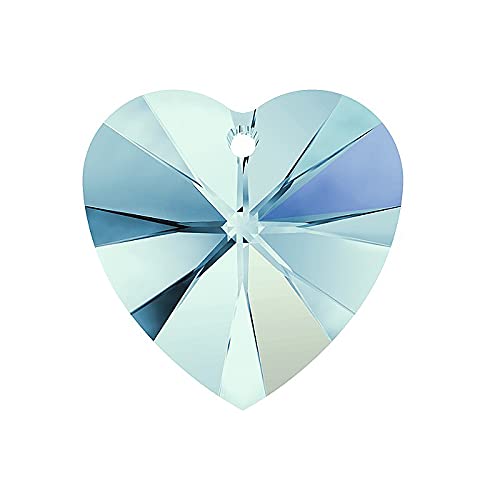 2 stk SWAROVSKI ELEMENTS pendant HEART 6228 crystal stone with hole, 10.3 x 10 mm Aquamarine AB (Swarovski-Elemente Anhänger Herz 6228 Kristallstein mit Loch Aquamariner Blue AB.) von Bohemia Crystal Valley