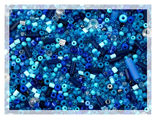 20 Gramm Rocailles & Röhrchen Perlen 2-10mm Preciosa Ornela Tschechische Glasperlen, Mix Blau von Bohemia Crystal Valley