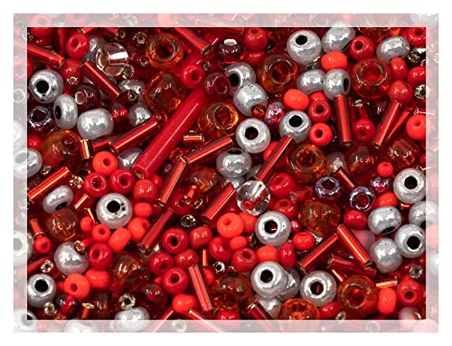 20g Small Rocailles, Seed Beads & Bugles 2-10mm Preciosa Ornela Czech Glass Beads, Red Rocailles Mix von Bohemia Crystal Valley
