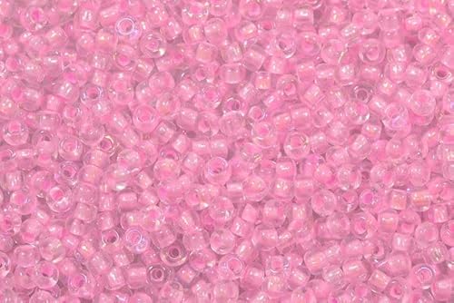 20g (1729 pcs) Round Rocailles Glass Seed Beads Preciosa Ornela 10/0, 2.2-2.4 mm (0.09-0.09 inches), crystal, colour lined violet, rainbow (58526) von Bohemia Crystal Valley