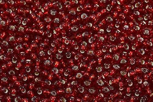 20g (1729 pcs) Round Rocailles Glass Seed Beads Preciosa Ornela 10/0, 2.2-2.4 mm (0.09-0.09 inches), ruby, silver lined (97090) von Bohemia Crystal Valley