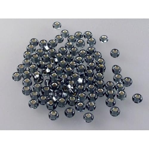 20g (252 pcs) Round Rocailles Glass Seed Beads Preciosa Ornela 6/0, 3.7-4.3 mm (0.15-0.17 inches), transp. grey, silver lined (47010-SQ) von Bohemia Crystal Valley