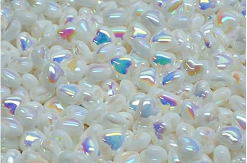 230 gr (approx. 1170 pcs) - Herz Liebesperlen - Heart Love Beads 6x6mm, Czech Glass, White Ab Full (2X Side) (02010-28703) von Bohemia Crystal Valley