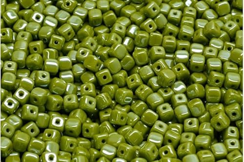 230 gr (approx. 2135 pcs) - Würfelperlen - Cube Beads 4x4mm, Czech Glass, Opaque Green Hematite (53410-14400) von Bohemia Crystal Valley