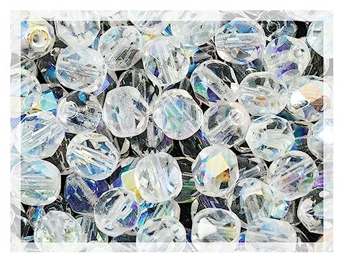 25 Stück Tschechische Facettierten Glasperlen Rund 8 mm, Crystal AB 00030-28701 (Fire Polished Faceted Glass Beads) von Bohemia Crystal Valley