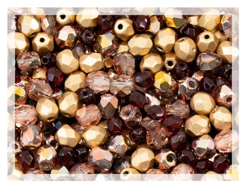 25 g (ca. 500 Stk) Facettierte Schliffperlen 3mm und 4mm Tschechische Kristall, Gold, Rot, Pink MIX Glasperlen Feuerpoliert von Bohemia Crystal Valley