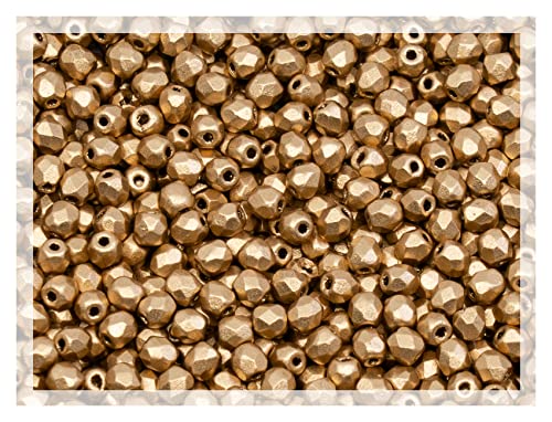 25 g (ca. 600 Stk.) Facettierte Schliffperlen Tschechische Kristall 3mm, Gold 01710 Glasperlen Feuerpoliert von Bohemia Crystal Valley