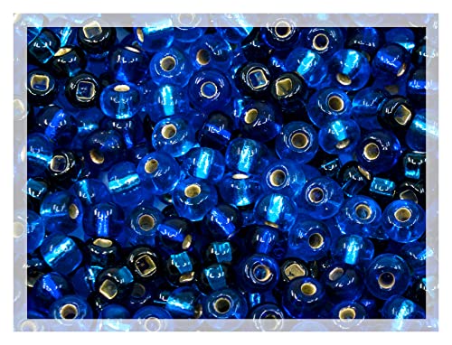 25 g Mischung aus großen Preciosa Ornela Rocailles zum Auffädeln, Sticken, Armbändern, 3-4 mm, Loch ca. 1 mm (6/0-8/0), blau mit Silber gefüttert von Bohemia Crystal Valley